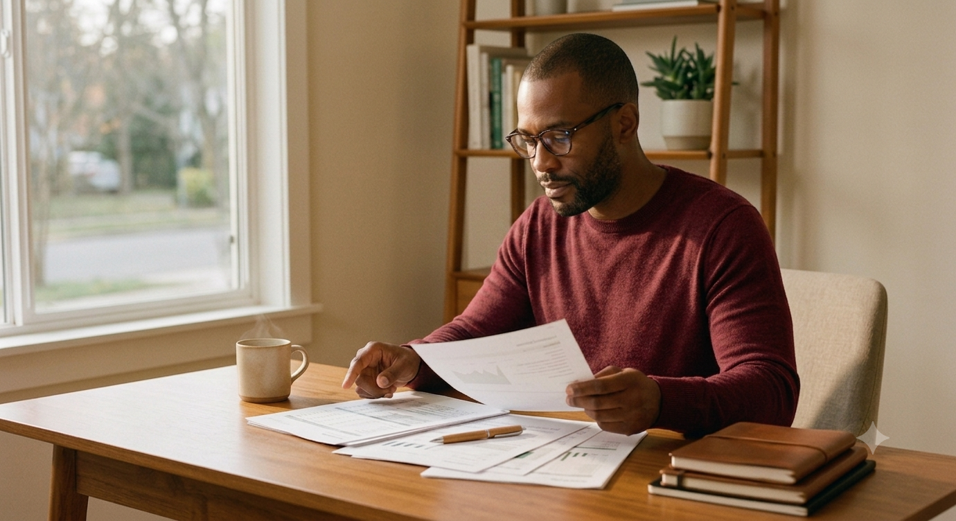 Man reviewing a printed budget report