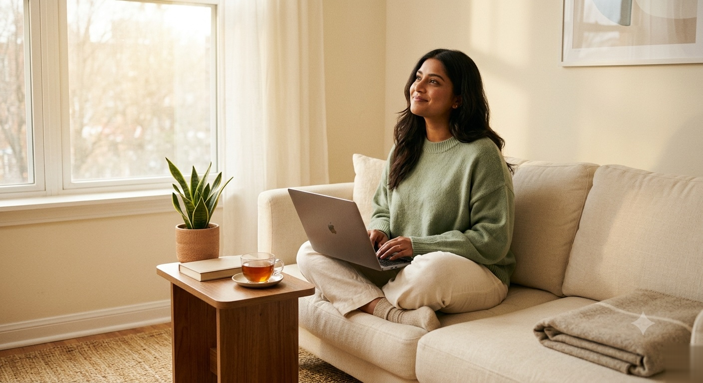 Woman managing her budget solo on a laptop
